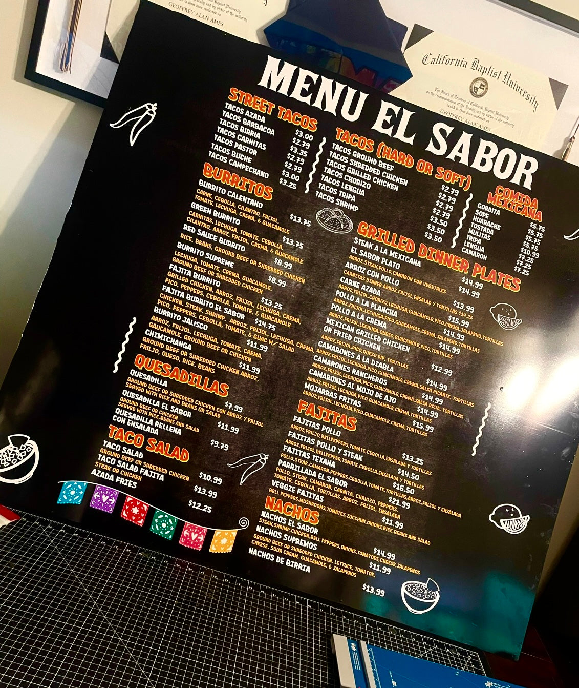 Foam Core Menu Board (18x24)